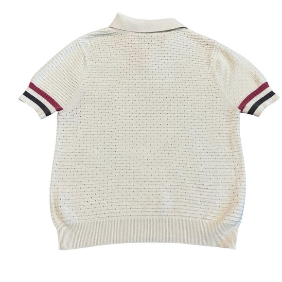 Modcloth Ivory Perforated Knit Polo Shirt Short Sleeve Size Medium Women's - Picture 6 of 10